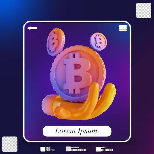 Illustration 3d Main Colorée Et Bitcoin 3