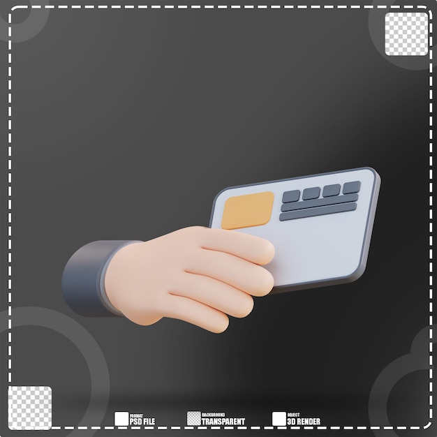 PSD illustration 3d d'une main tenant une carte de guichet automatique 3