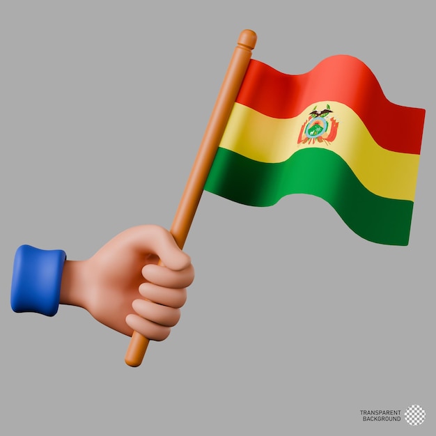 PSD illustration 3d d'une main tenant le drapeau de la bolivie