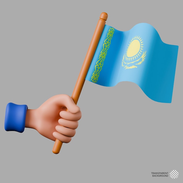 PSD illustration en 3d d'une main tenant le drapeau du kazakhstan