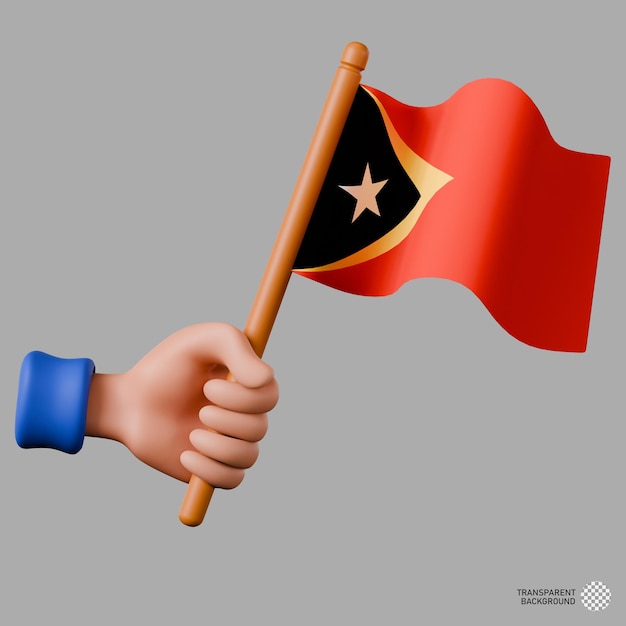 Illustration En 3d D'une Main Tenant Le Drapeau Du Timor Oriental