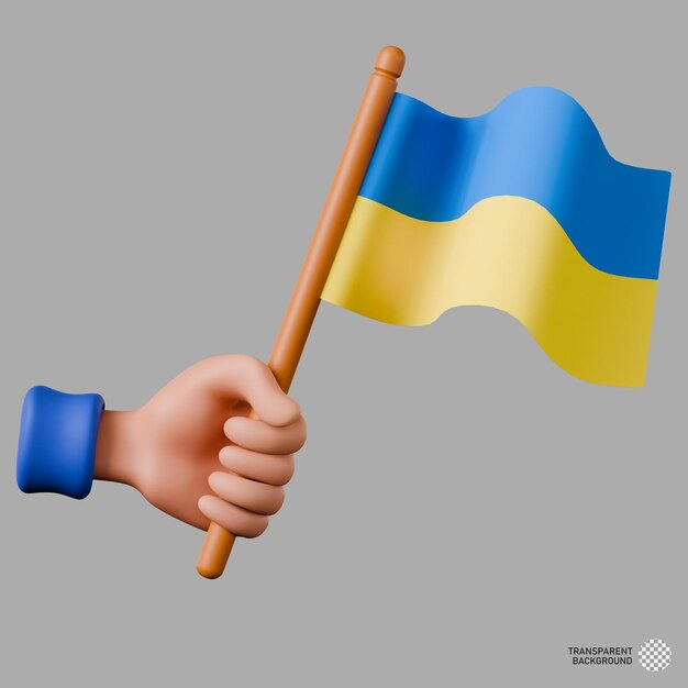 PSD illustration 3d d'une main tenant le drapeau de l'ukraine