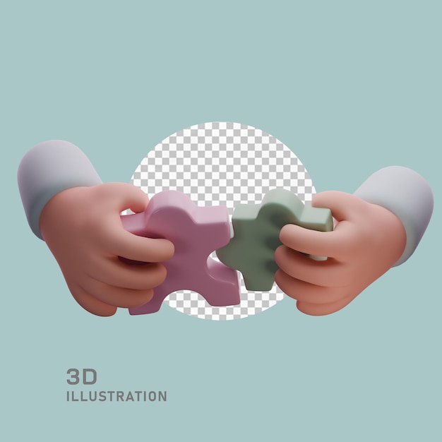 Illustration 3D de mains tenant des éléments du puzzle