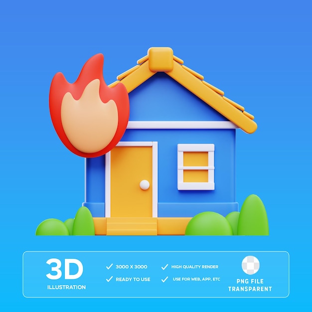Illustration 3D de la maison en feu
