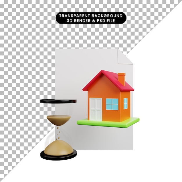 Illustration 3d D'une Maison D'objet Simple Avec Une Horloge De Sable