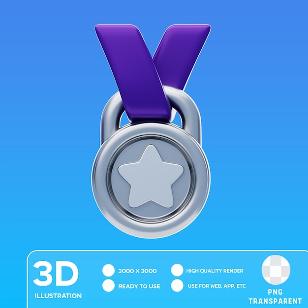 PSD illustration 3d de la médaille d'argent du psd