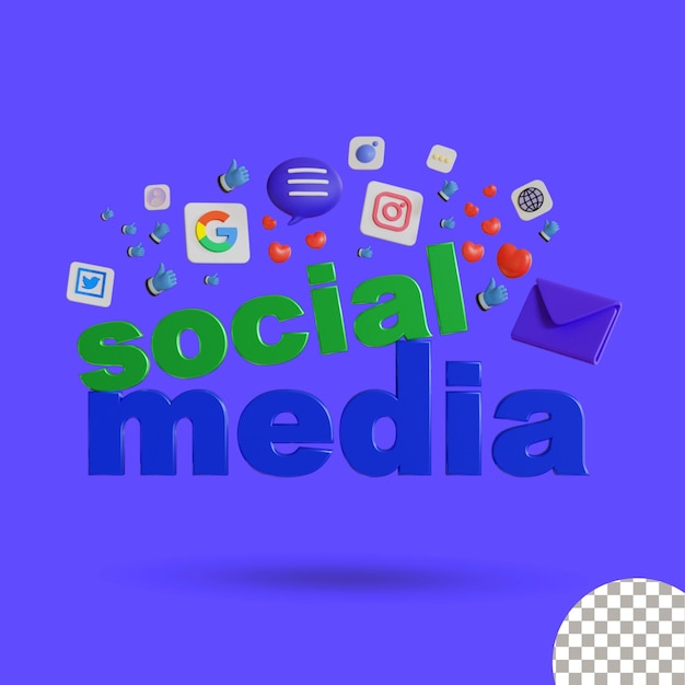 PSD illustration 3d de médias sociaux pour site web