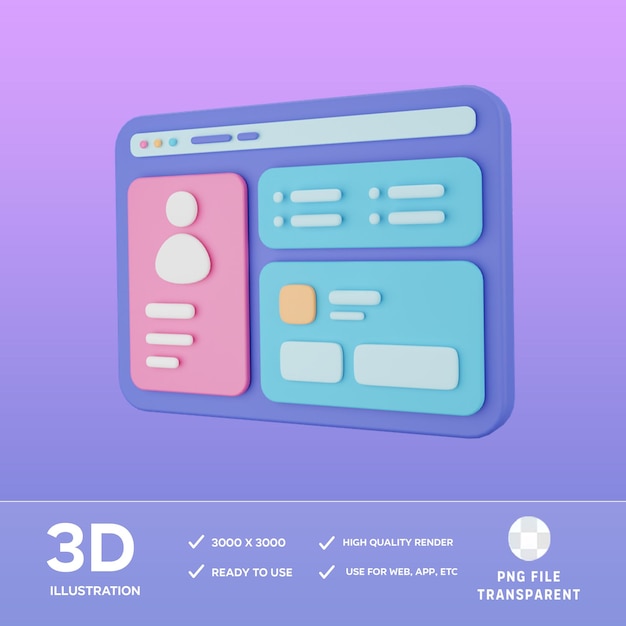 Illustration 3D de la mise en page du navigateur PSD