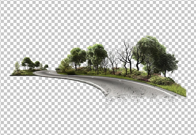 PSD illustration 3d d'un morceau d'autoroute verte, d'une route isolée, d'une route de voyage et de tourisme créative, d'une conception 3d