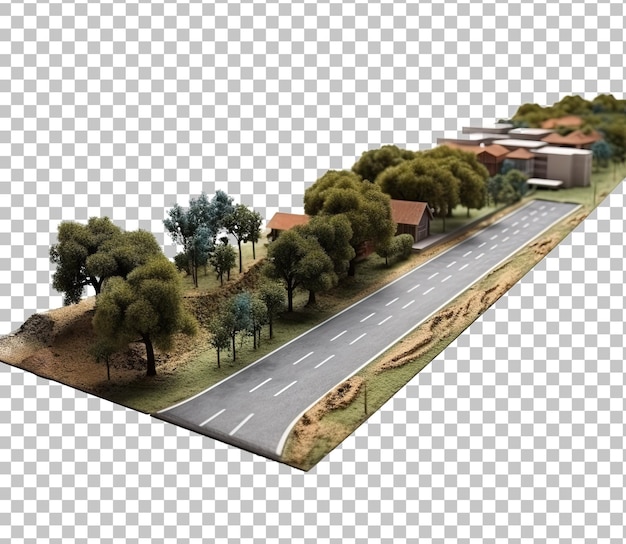 Illustration 3D d'un morceau d'autoroute verte, d'une route isolée, d'une route de voyage et de tourisme créative, d'une conception 3D