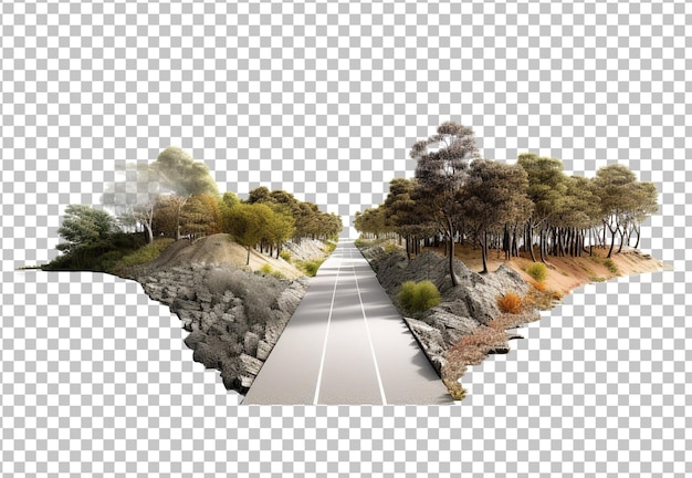 PSD illustration 3d d'un morceau d'autoroute verte, d'une route isolée, d'une route de voyage et de tourisme créative, d'une conception 3d