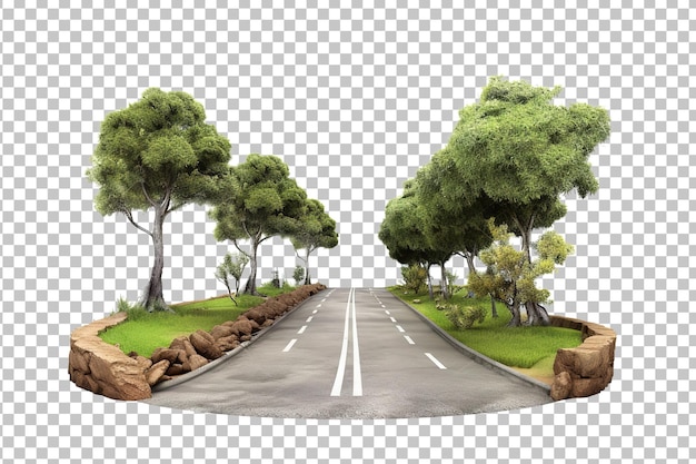 PSD illustration 3d d'un morceau d'autoroute verte, d'une route isolée, d'une route de voyage et de tourisme créative, d'une conception 3d