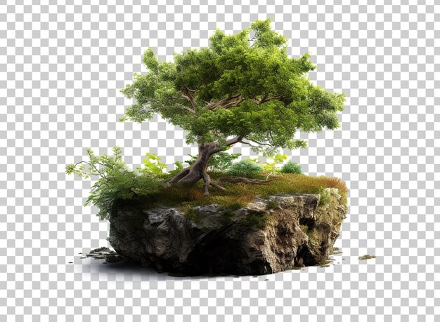 Illustration 3D d'un morceau de terre sauvage avec des arbres et une route de terre pour les voitures et le suivi Nature isométrique
