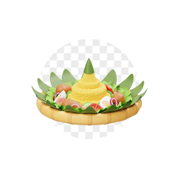 PSD l'illustration en 3d de nasi tumpeng