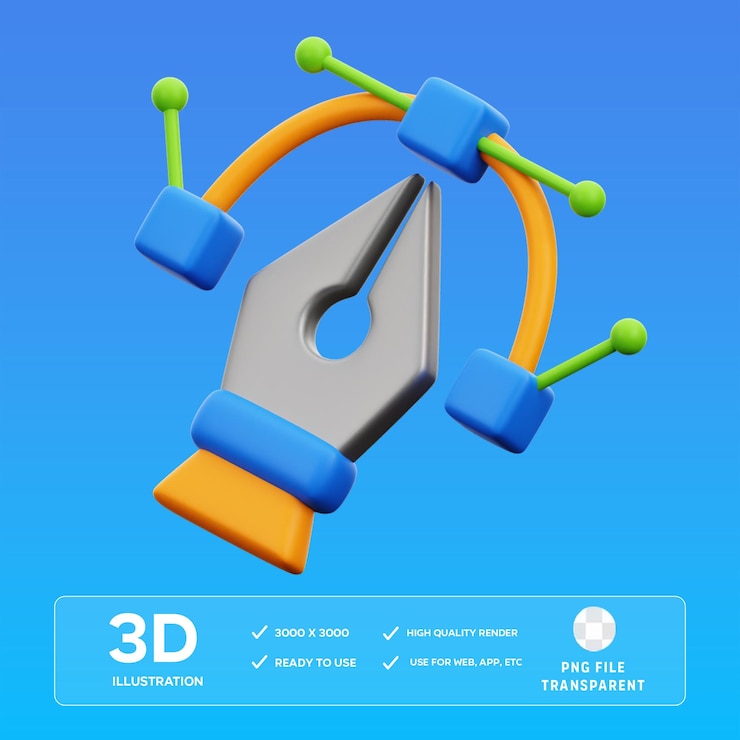 PSD illustration 3d de l'outil de bezier psd