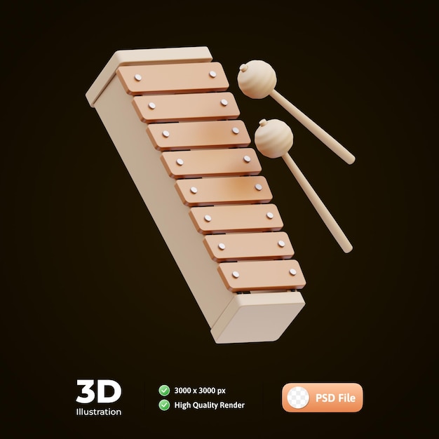 PSD illustration 3d des outils de musique xylophone