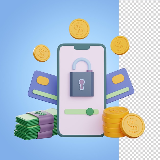 Illustration 3d de paiement mobile sécurisé