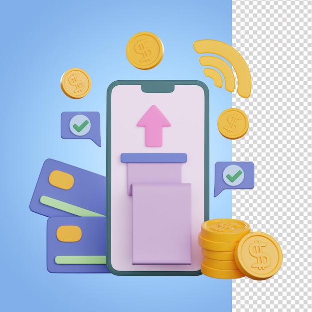 PSD illustration 3d de paiement mobile