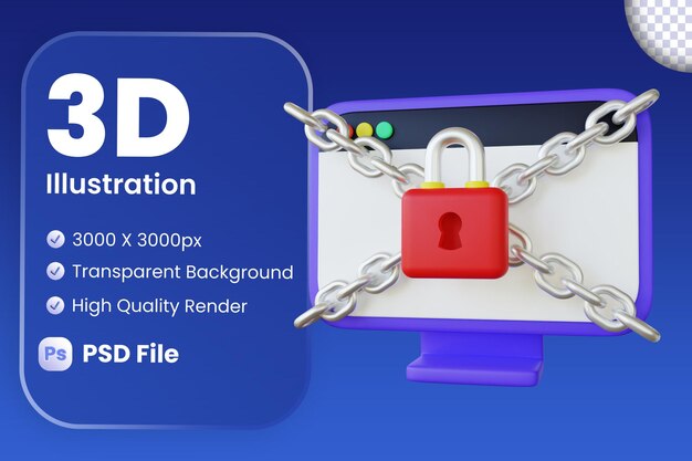 PSD illustration 3d de pc de bureau crypté