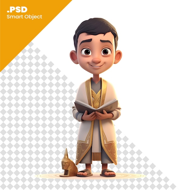 Illustration 3d D'un Personnage De Dessin Animé Avec Un Livre Et Un Modèle Psd De Moine