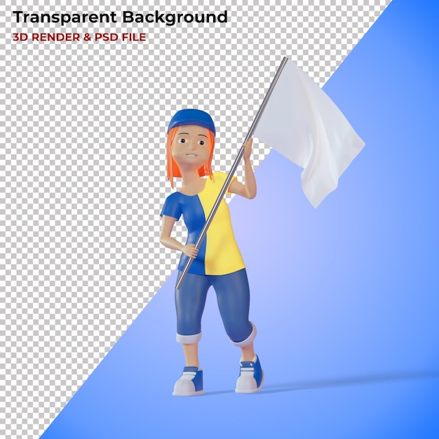 Illustration 3d D'un Personnage Féminin Agitant Un Drapeau De Paix Premium Psd