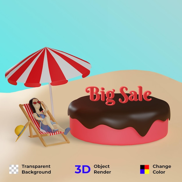 Illustration 3d D'un Personnage Féminin Relaxant Sur Une Chaise Pliante D'étéconception De Promotion Premium Psd