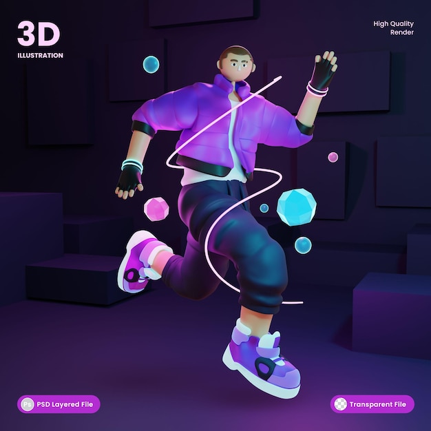 PSD illustration 3d personnage futuriste métavers avec technologie virtuelle et numérique