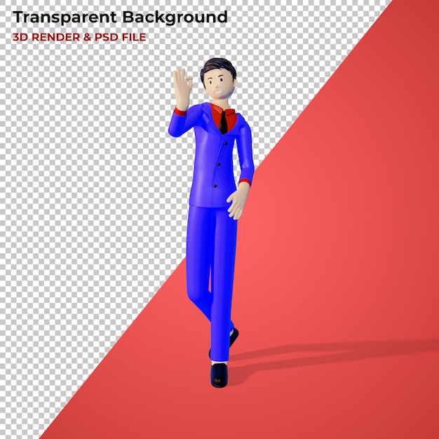 PSD illustration 3d de personnage d'homme d'affaires avec pose de main premium ok psd