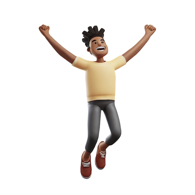 PSD illustration 3d d'un personnage masculin heureux sautant sur un fond transparent
