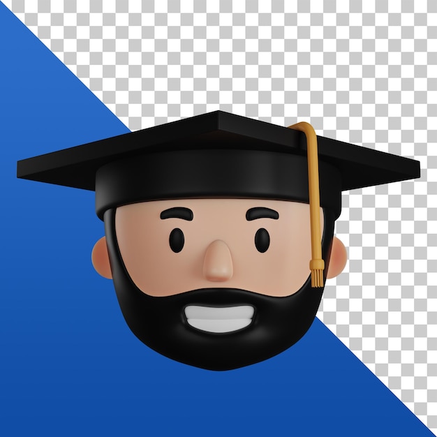 PSD illustration 3d de la personne avec un chapeau de graduation rendu 3d psd premium