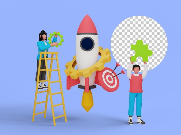 Illustration 3d des personnes qui démarrent un projet d'entreprise pour la page de destination