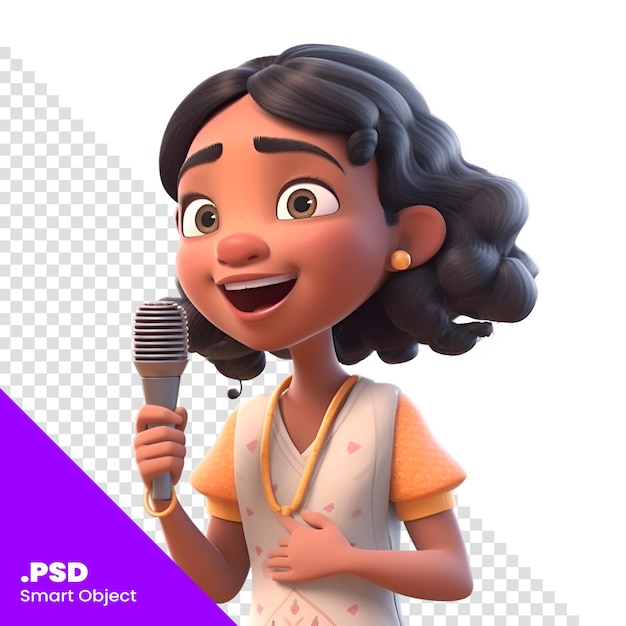 Illustration 3d D'une Petite Fille Chantant Avec Un Modèle Psd De Microphone