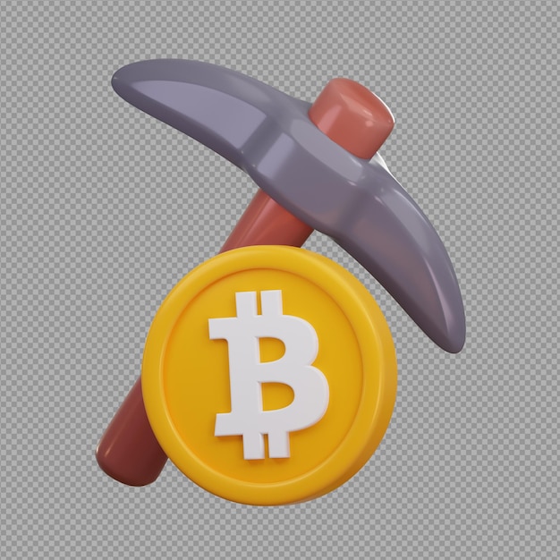 Illustration 3D d'une pièce de crypto-monnaie avec un marteau à l'arrière sur un fond transparent