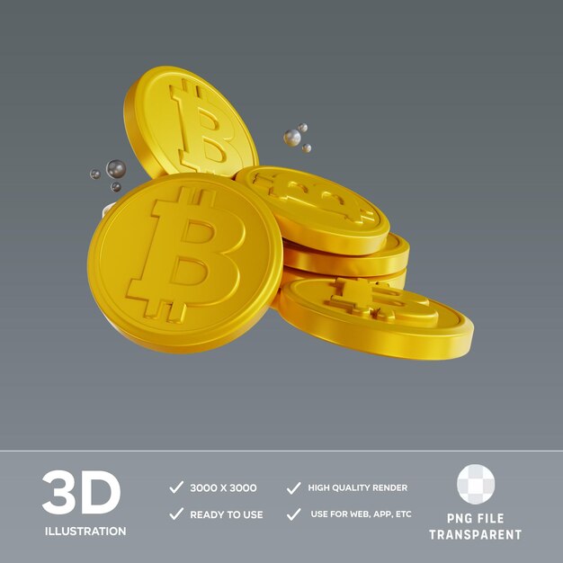 Illustration 3D des pièces de monnaie bitcoin PSD