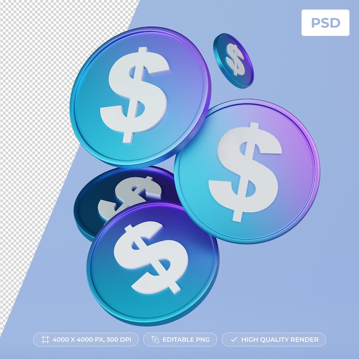 PSD illustration 3d des pièces de monnaie