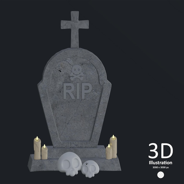 PSD illustration en 3d de la pierre tombale de l'halloween