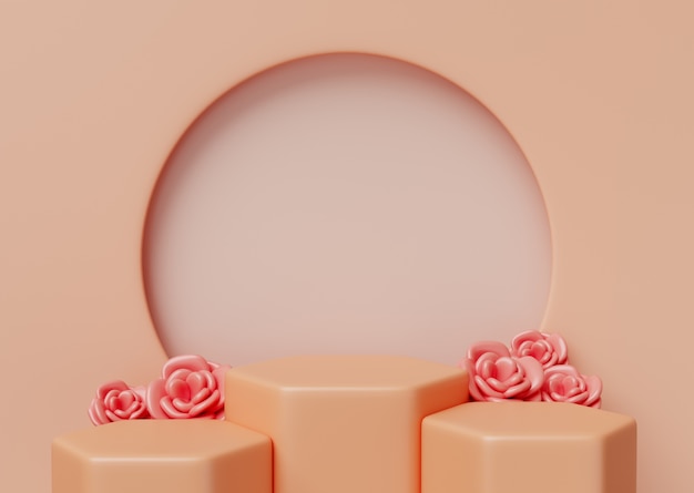 Illustration 3D avec un podium de couleur pêche