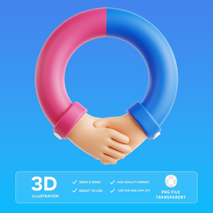 PSD illustration 3d de la poignée de main psd