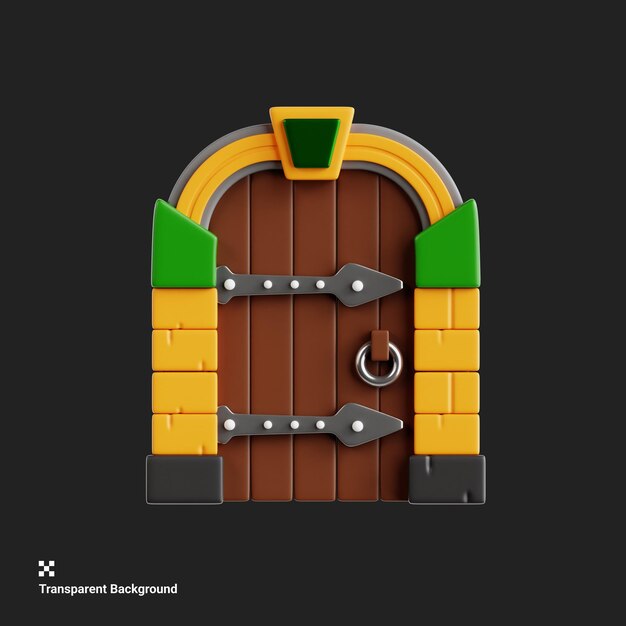 PSD illustration 3d de la porte en bois pour l'actif du jeu