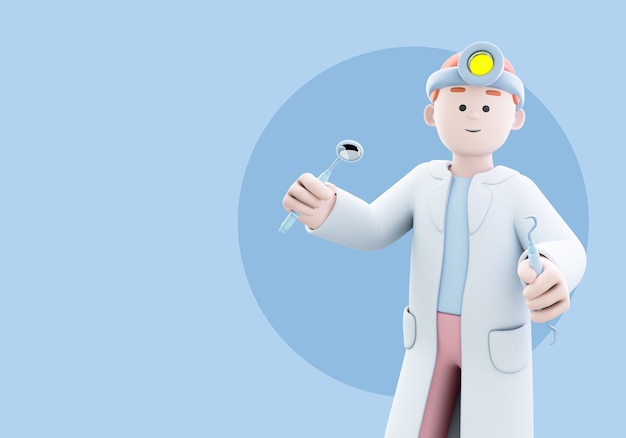 Illustration 3d pour dentiste avec orthodontiste masculin