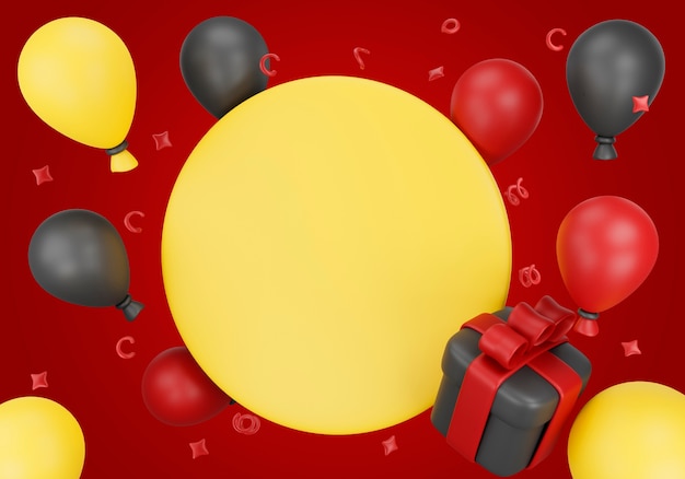 Illustration 3d pour les ventes du vendredi noir avec des ballons et des cadeaux