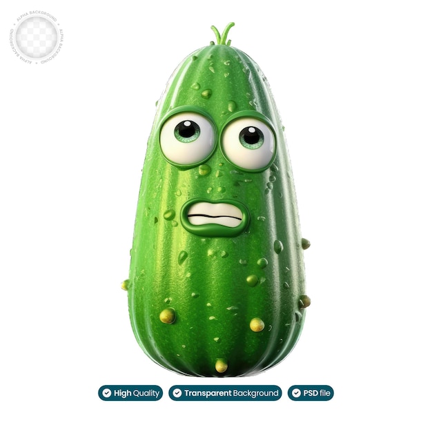PSD illustration 3d présentant un concombre avec une expression triste