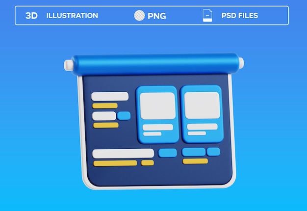 Illustration 3D de la présentation du tableau PSD