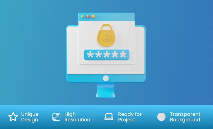 PSD illustration 3d de la protection par mot de passe