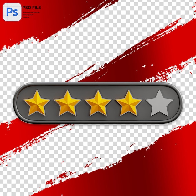 PSD illustration 3d de quatre de cinq étoiles rating rendu de l'icône png isolé