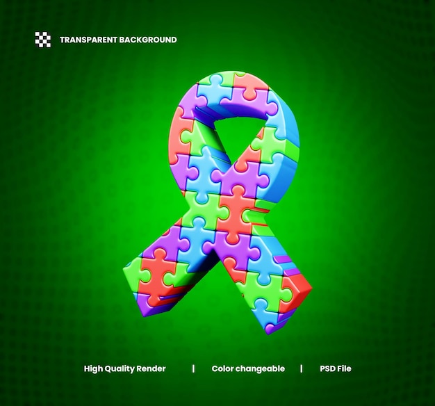 Illustration 3D réaliste de la journée mondiale de la sensibilisation à l'autisme ou icône 3D de la Journée mondiale de la conscientification à l'Autisme
