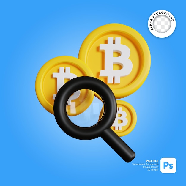 Illustration 3d de recherche Bitcoin