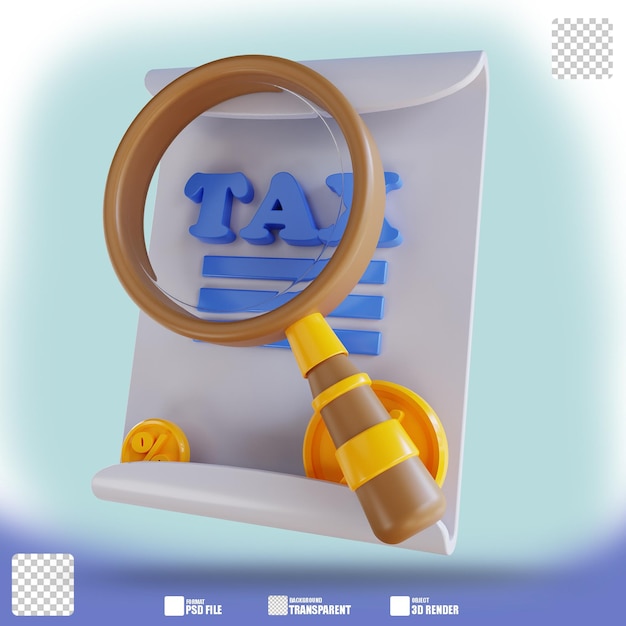 Illustration 3D à la recherche de documents fiscaux 3