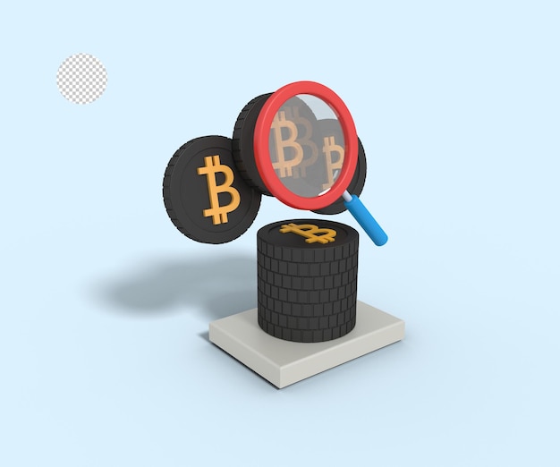 PSD illustration 3d de la recherche de trading bitcoin