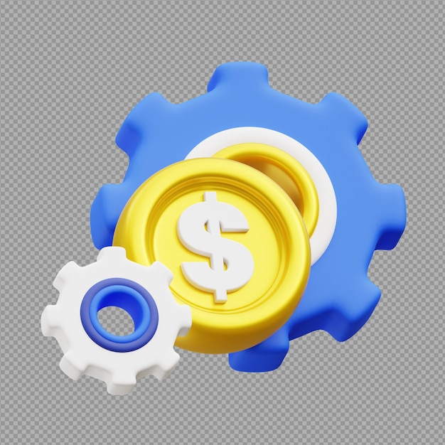 Illustration 3D des réglages de vitesse bleus et jaunes avec un signe dollar sur un fond transparent